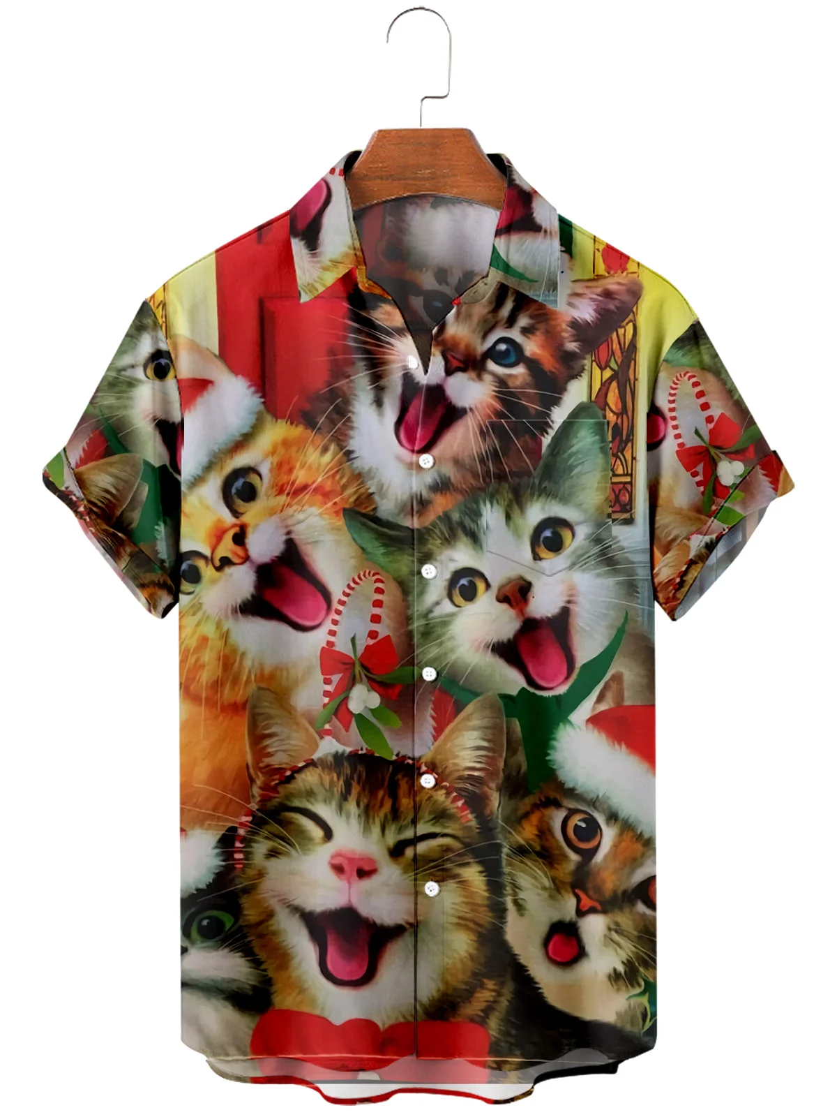 

2022 Men's Short Sleeve Lapel Shirt Large Size Christmas 2 3D Printed Men's Shirt with Pockets
