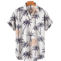 mens coconut tree shirt new hawaii 2022 single button shirt versatile shirt printed short sleeved shirt