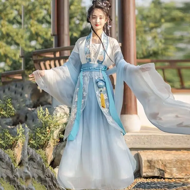 

Ancient Chinese Hanfu Dress Women Carnival Fairy Cosplay Costume Tang Dynasty Hanfu Summer Pink&Blue Dress New Year Costume