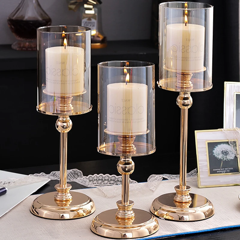 Европейский подсвечник, металлический подсвечник для дома, золотой стеклянный подсвечник, полка, креативное Ретро украшение, подсвечник