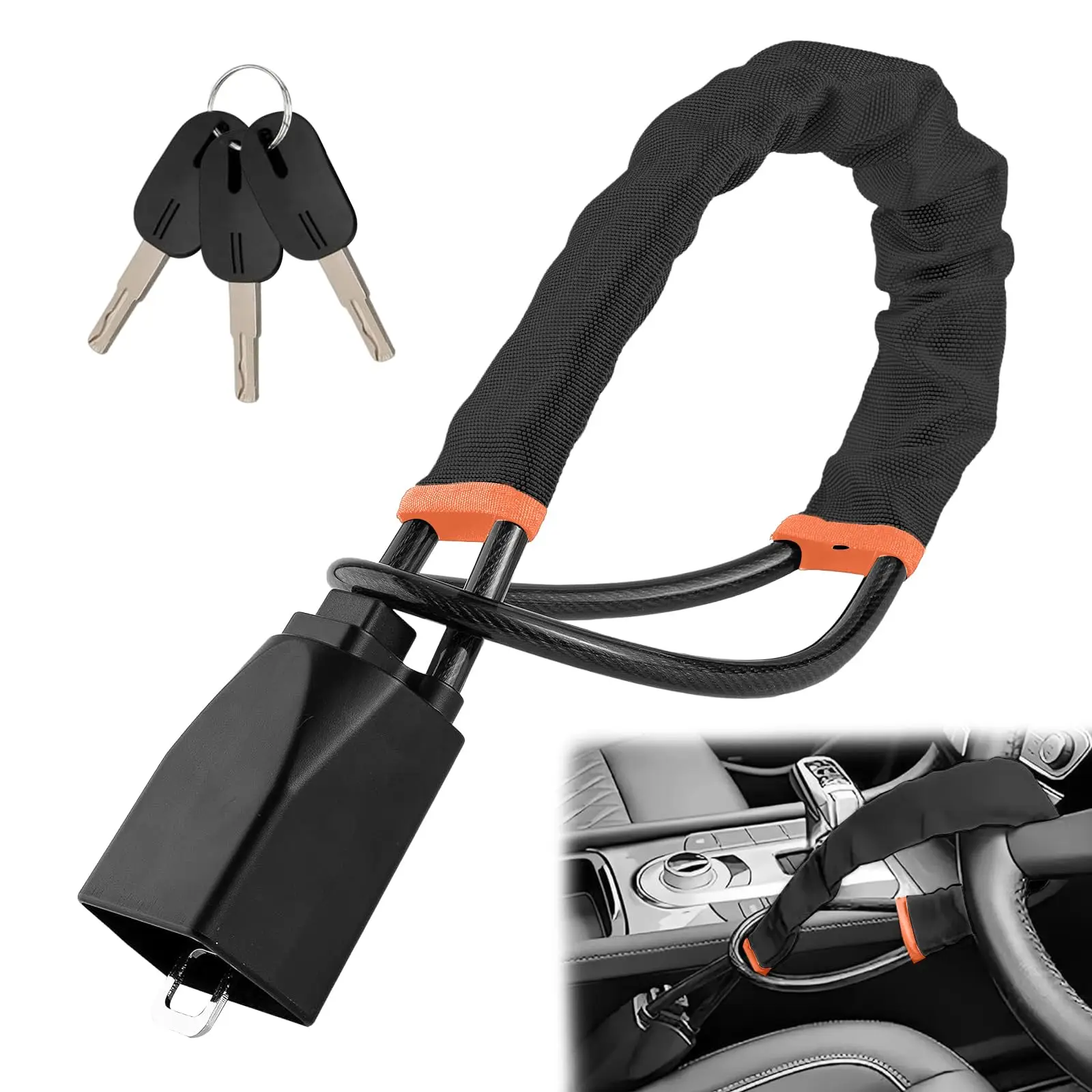 

Универсальное Противоугонное Устройство Для Автомобиля - Блокиратор Руля И Ремня Безопасности Со Стальным Тросом - Автомобиль...