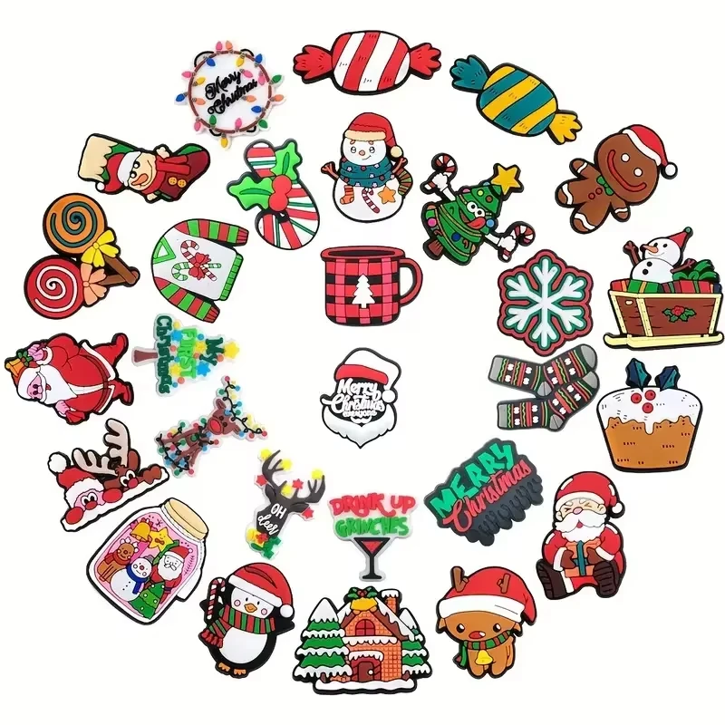 New Christmas Shoe Charms Soft PVC Xmas Themed Garden Decorations Santa Claus &amp Reindeer Clog Accessories