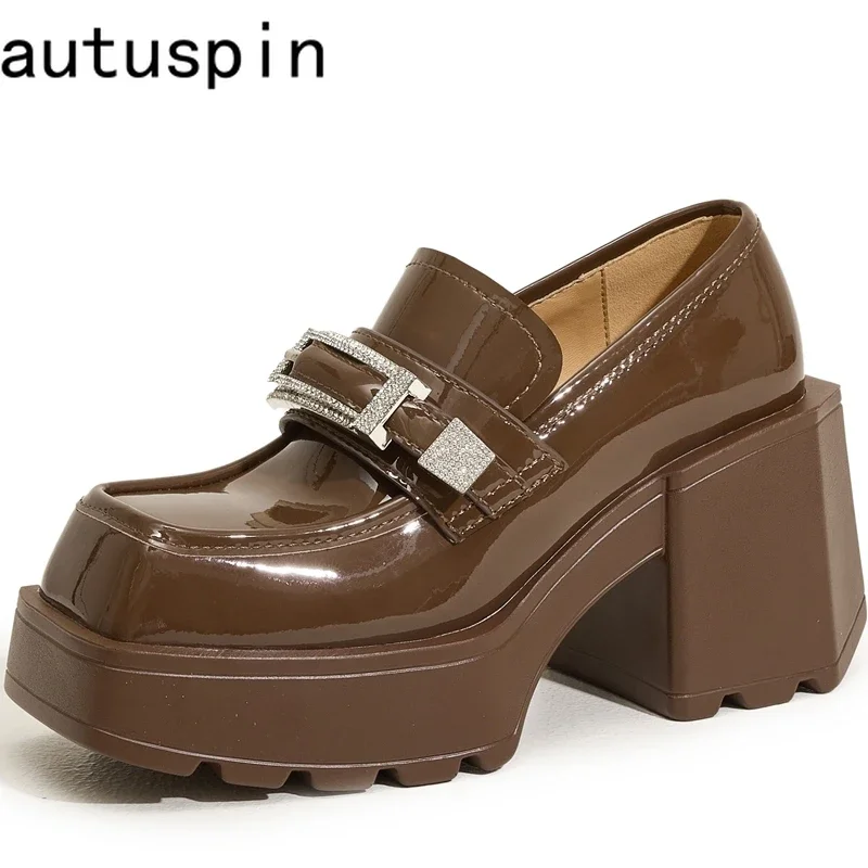 Женские туфли-лодочки из лакированной кожи на Высоком толстом каблуке 9 см