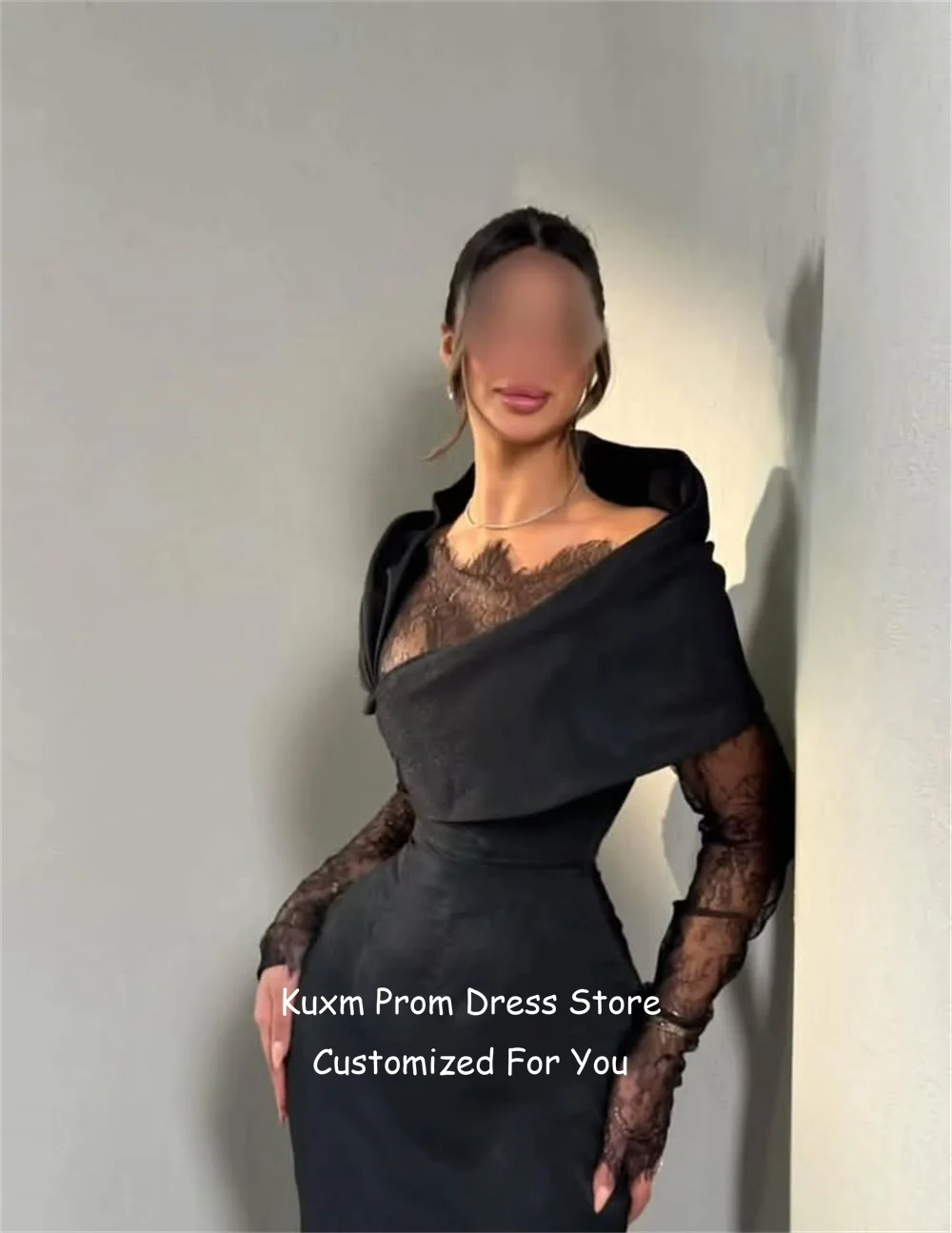 Вечерние платья Kuxm Fashion из атласа, фасон «русалка», с длинными рукавами, кружевные, без бретелек, для выпускного вечера, с рукавами-крылышками, в пол, для вечеринок, на заказ (art.: 3920da53e8690) - 3920da53e8690