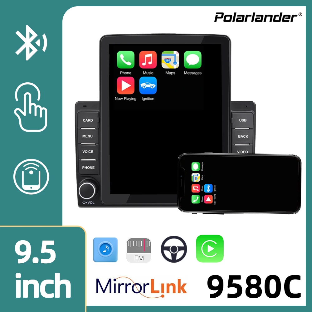 

2 DIN 9.5'' Car Multimedia Player ​IPS Capacitive Touch Screen Built-in carplay, Android auto Car Stereo Dual USB Bluetooth