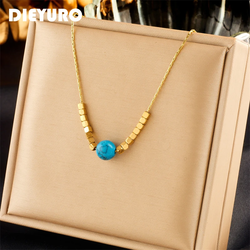 

DIEYURO 316L Stainless Steel Colorful Bead Balls Pendant Necklace For Women Girl Fashion Creative Waterproof Chain Jewelry Gift