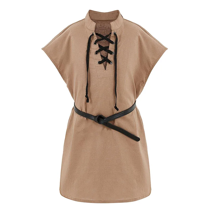 Средневековый Ренессанс для мальчиков льняные топы в стиле ретро рубашка туника