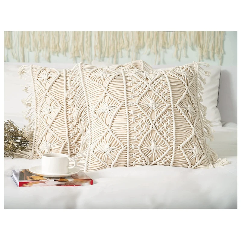 1 Set Of Boho Cushion Cover Pillow Decor Lace Pillowcase Cotton Decorative Fringe