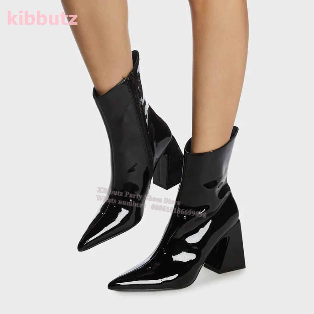 

Pointed Toe Strange Style Ankle Knee Boots Patent Leather Solid Black Side Zippers Luxury Sexy Fashion Women Shoes 2023 Newest