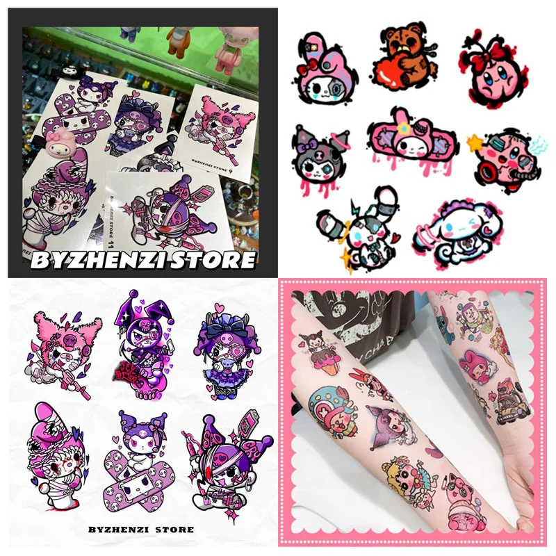 

Cute Trendy Body Art Tattoo Stickers Sanrioed My Melody Kuromi Kittys Cartoon Pattern DIY Water Proof Y2K Hot Girl Stickers Gift
