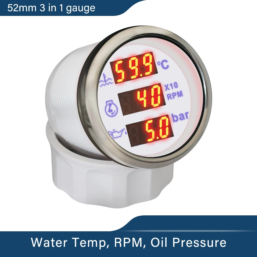 

Universal 52mm Waterproof 3 in 1 Multi-Function Digital Gauge Tachometer Water Temp Oil Pressure With Alarm 9-32V