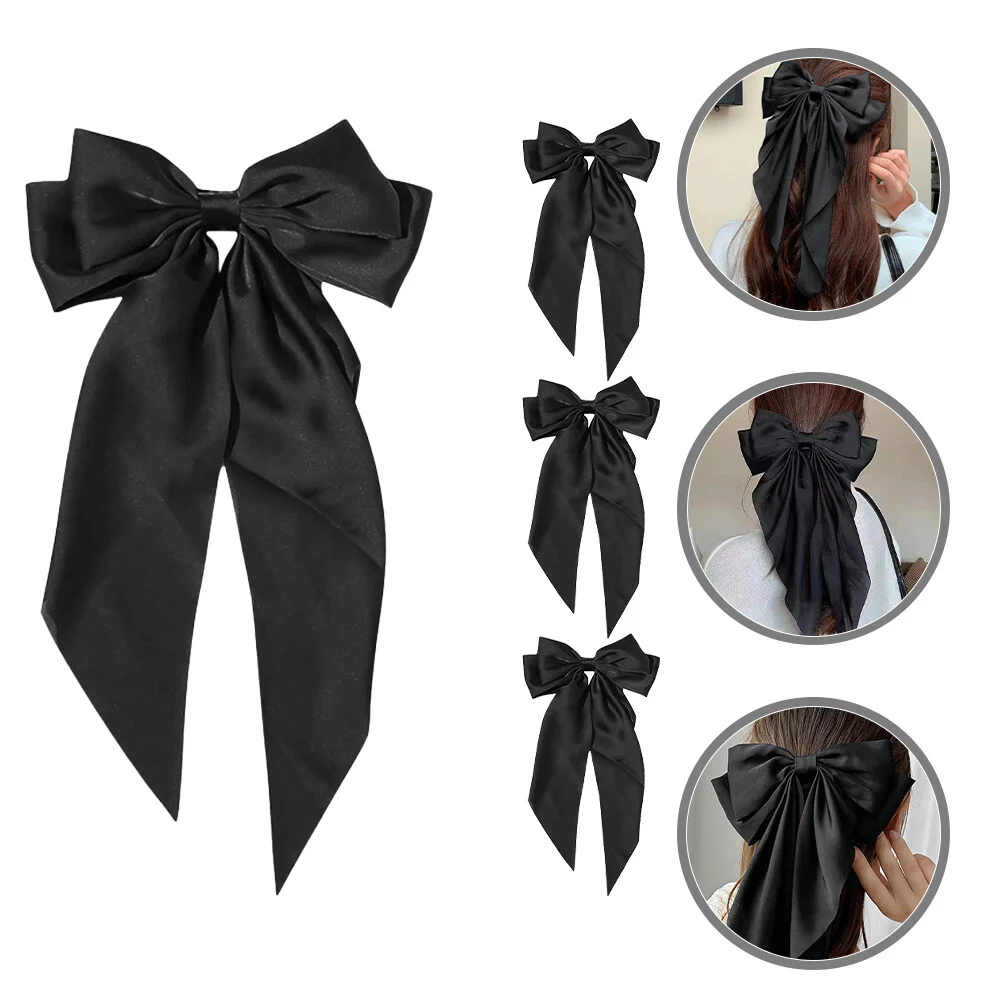 

4 pcs Hair Barrettes Clip Large Bow Hair Clips Decorative Bow Hair Clips Black Hair Clip