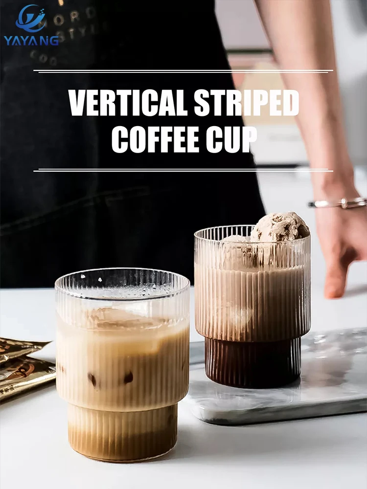 

Vertical Stripe Coffee Mug Heat-resistant Glass Cups 300ml American Glass Cup Transparent Tea for Drinking Milk Coffee Mug Cup