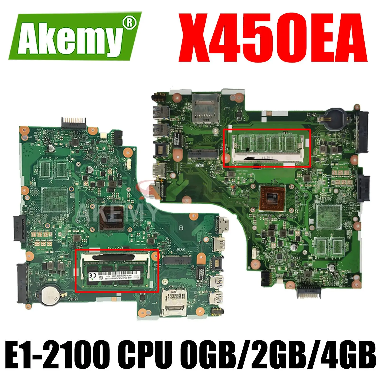 

X450EA Notebook Mainboard with E1-2100 CPU 0GB 2GB 4GB RAM for ASUS X450EA X450E X450EP X452EA X452E A452E Laptop Motherboard