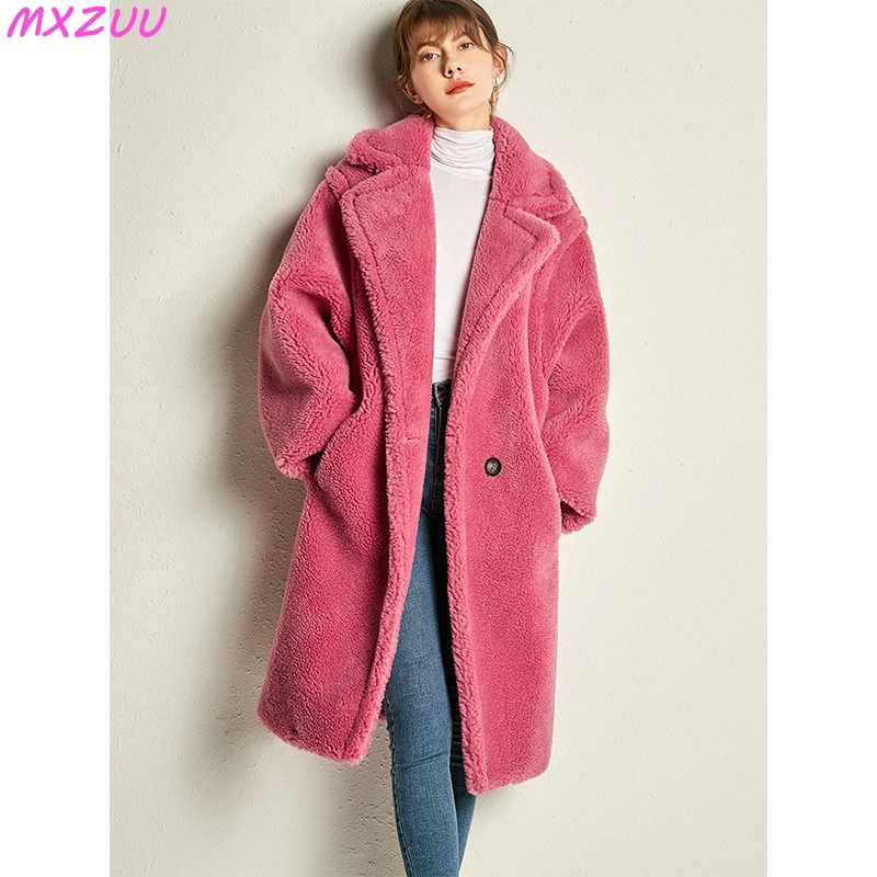 

Winter Thicken Warm Lamb Fur Coat Women Casual Long Sleeve Lapel Solid Color Profile Plus Size Teddy Wool Jackets Abrigos Mujer