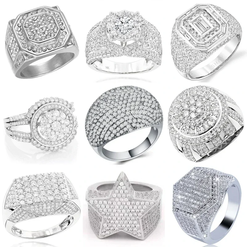 Ofertas хип-хоп стиль модные мужские кольца медное кольцо Iced Out Bling Pave кубический