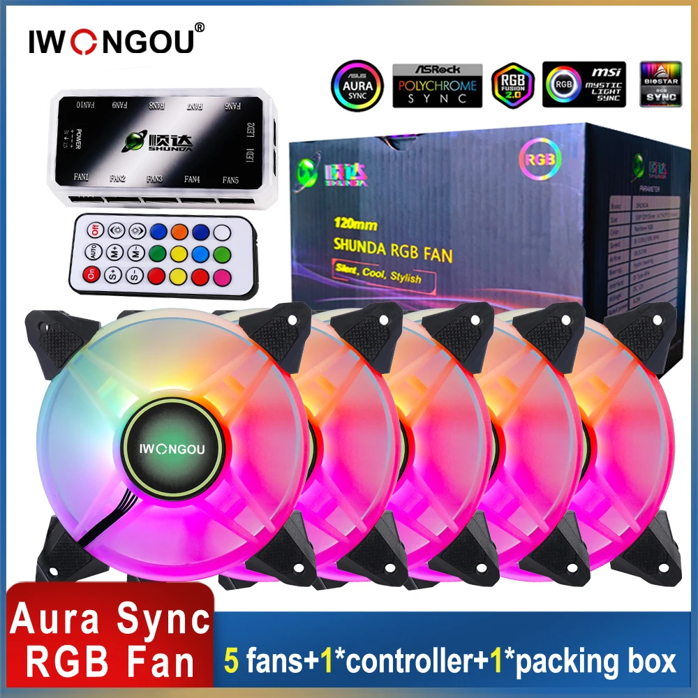 

IWONGOU Aura Sync 120mm PC Cooling Case Fan RGB Adjustable speed Adjust LED 12cm slient pc computer Cooler argb Fan