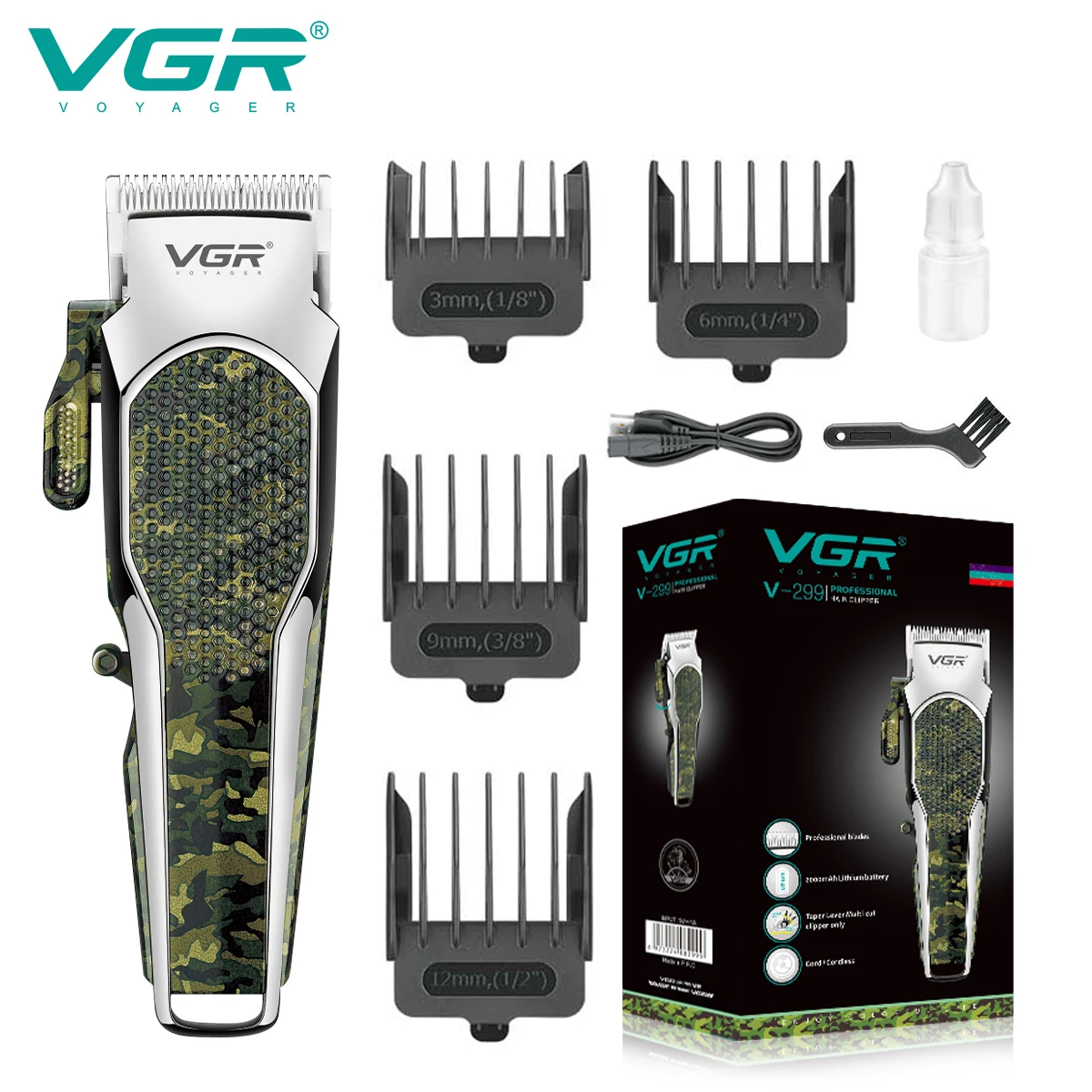 

VGR Hair Cutting Machine Electric Hair Clipper Professional Hair Trimmer for Men Haircut Machine Barber Camo High Power V-299