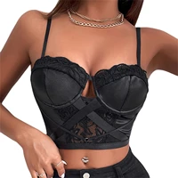 women clothing summer polyester camisole female solid color lace hollow out sleeveless backless spaghetti strap crop tops