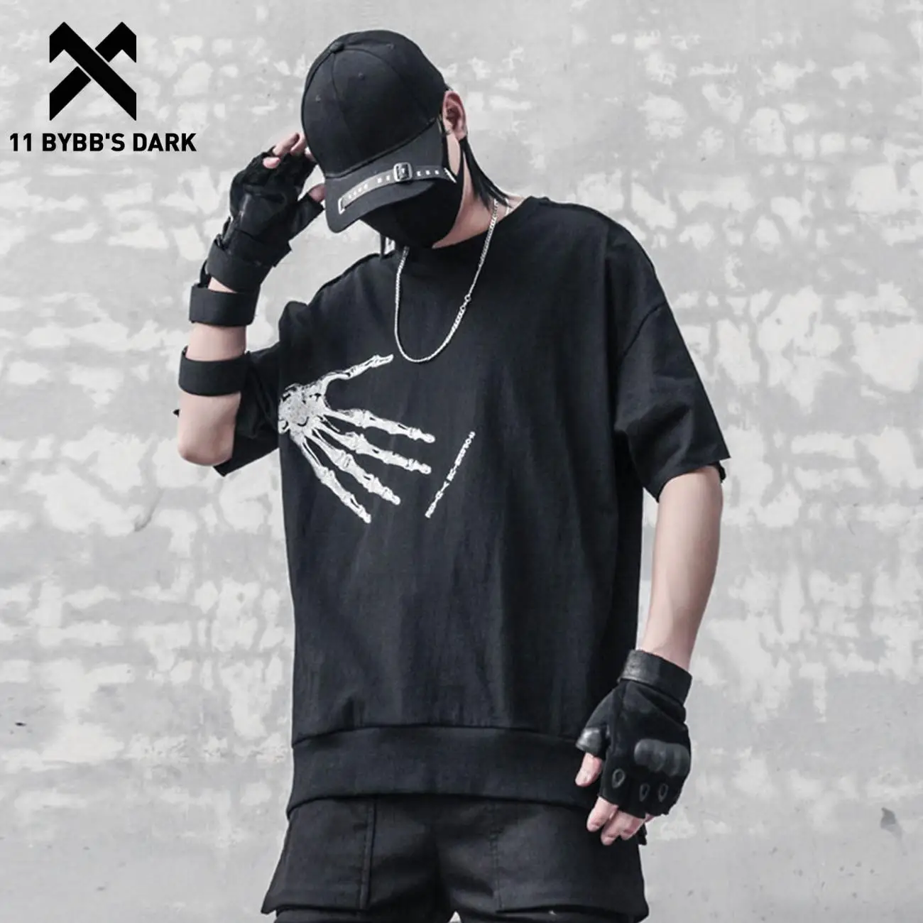 

11 BYBB'S DARK 2022 Summer Casual T Shirts Tops Cut Hem Personality Hand Bone Graphic Tee Men Women New Cotton Short Sleeve Tee