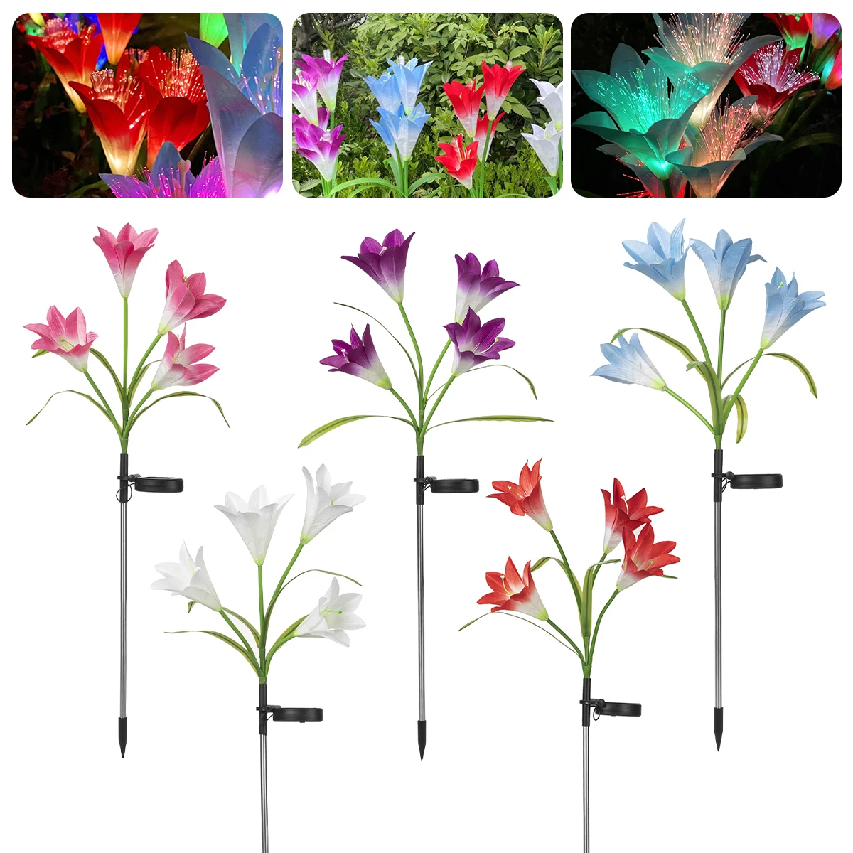 

RGB Color Lily Garden Flower Stake Lights Lily Flowers Garden Lights Outdoor Solar Light Solar Lights for Garden Decoration