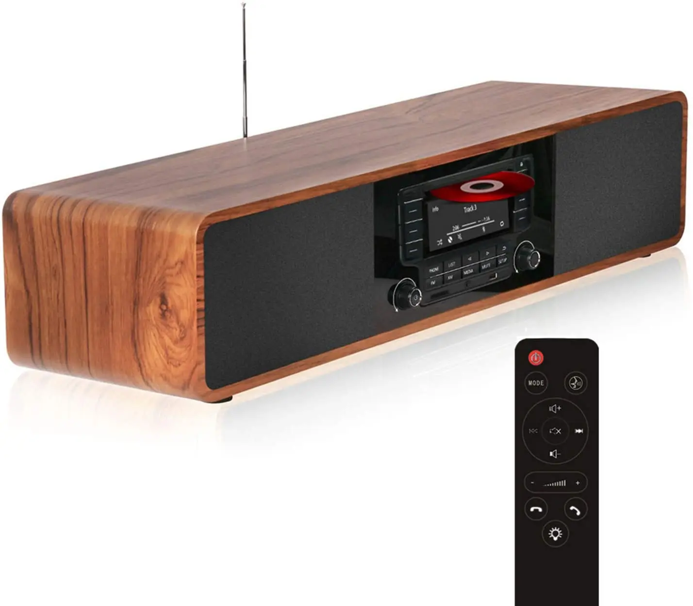 

CD-плеер для дома с Bluetooth и стереосистемой, деревянные настольные колонки, FM-радио, USB, SD, AUX, пульт дистанционного управления, длина 28 Дюймов, 20