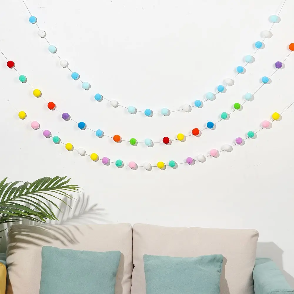 

2.5M Macaroon DIY Home Decoration Handmade Fluffy Ball Banners Colorful Pompom Pendant Hanging Decor Felt Ball String