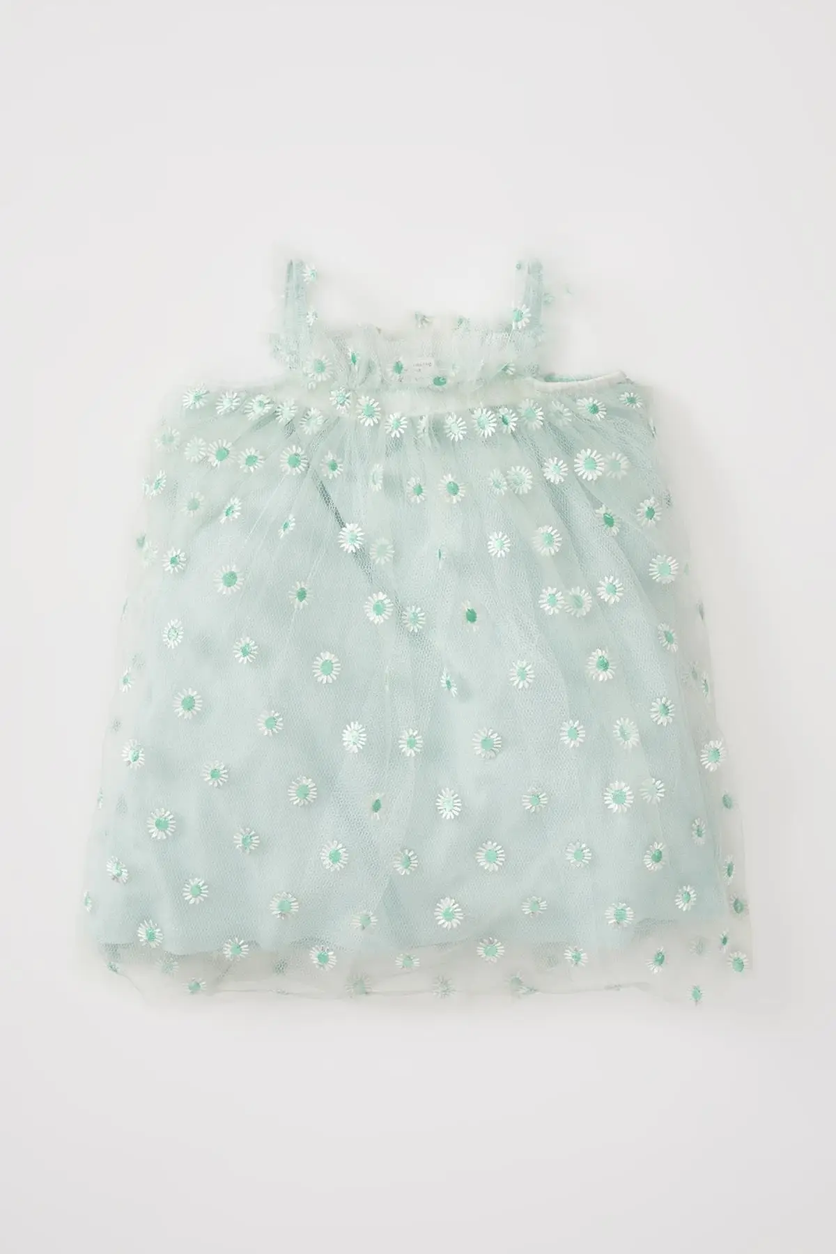 Baby girl Regular Fit Square Collar Askılı Tulle Dress Cotton Turquoise Clothing