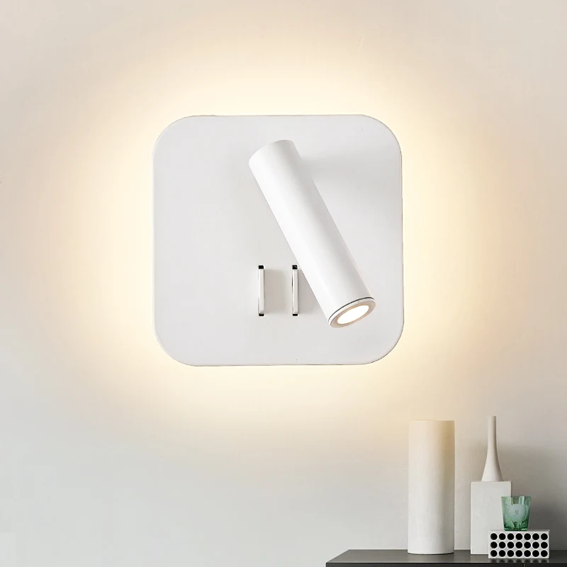10W LED Wall Sconce Light Fixture Adjustable Reading Spotlight Square Bedside Lamp DualSwitch Living Room White/Black shell