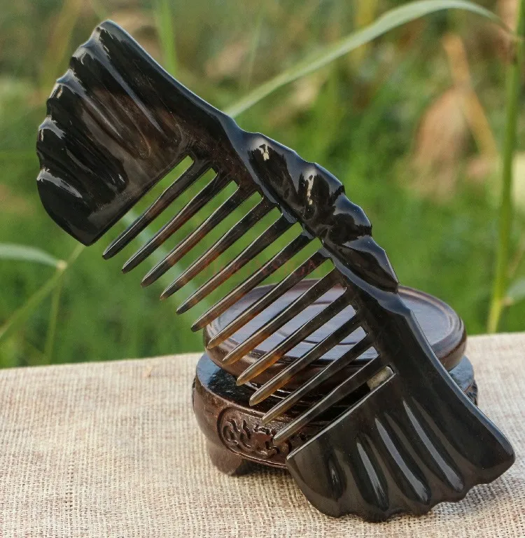 Natural buffalo horn massage comb anti-static dense tooth health care hair portable butterfly styling comb length 15CM