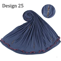 d25 new arrival design high quality 2 sides red line stretchy jersey hijab scarf for islamic arab ladys headscarf