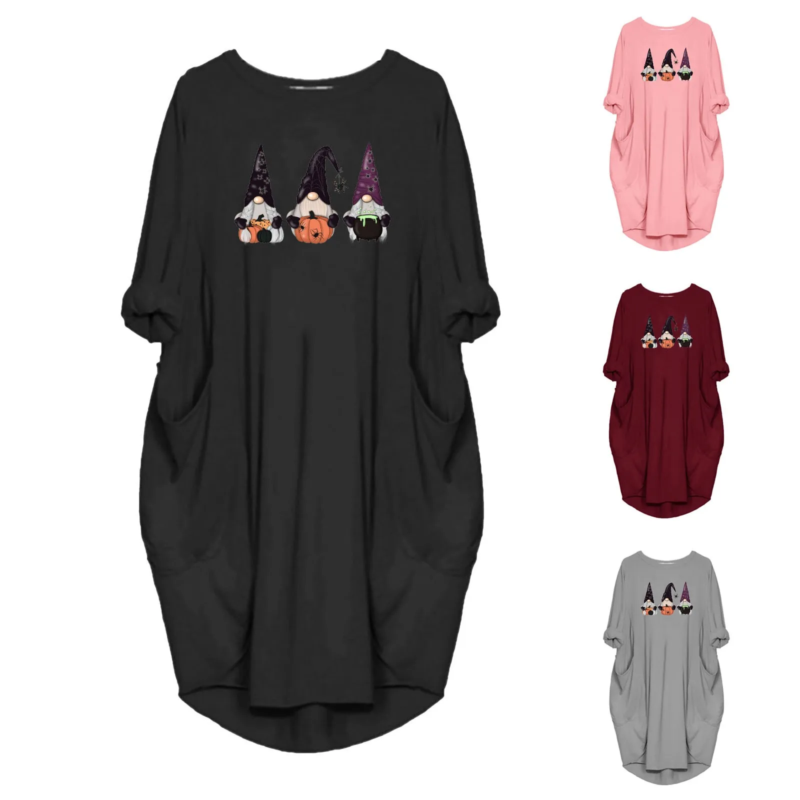 

Женское свободное платье на Хэллоуин, Забавное платье с графическим принтом, круглым вырезом, двумя карманами и рукавом 3/4, длинное официальное платье маленького размера