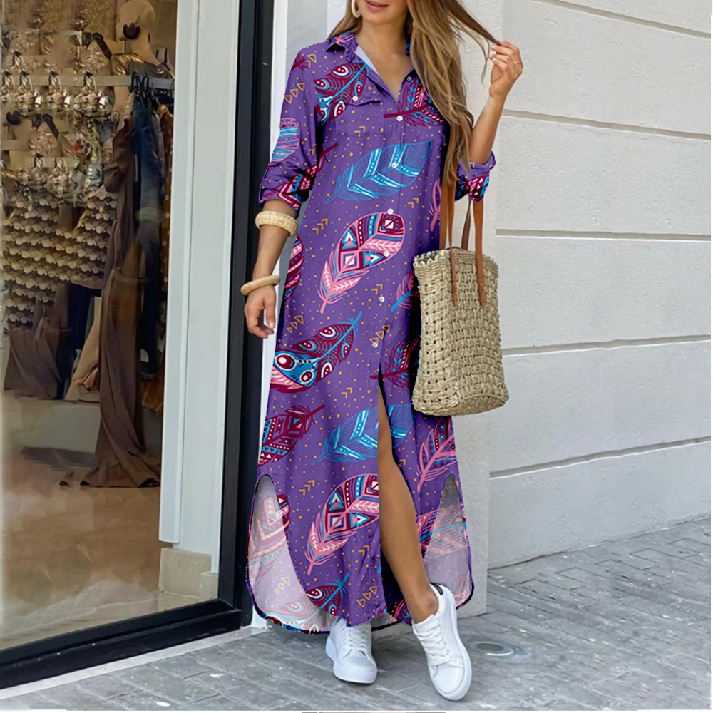 

Женское длинное пляжное платье с принтом перьев