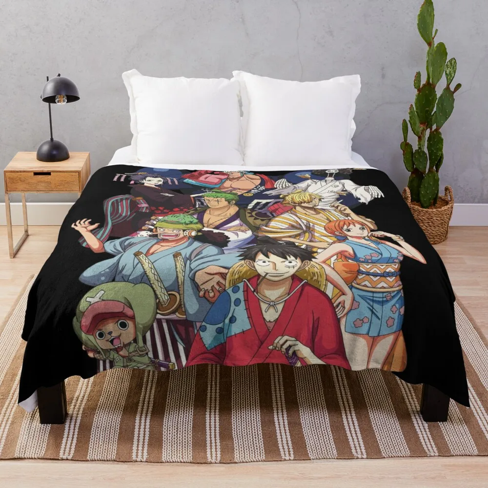 

Straw hat crew. Land of Wano gear Throw Blanket blanket with fur sofas king flannel blanket