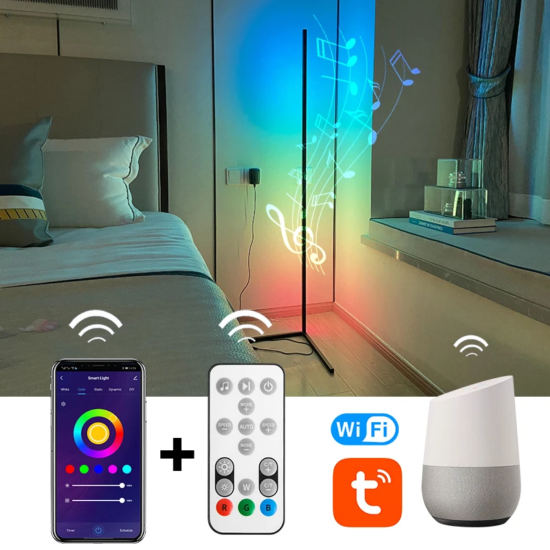 

LED RGB Floor Lamp For Living Room Atmosphere Smart Floor Corner Lighting With Sound Remote Control Party Stand Lighting