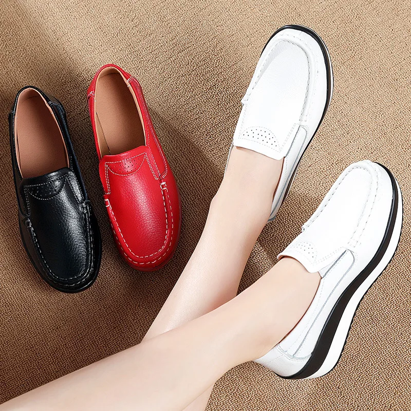 Women Flats Platform Shoes Women Elegant Genuine Leather Shoes Woman Autumn Slip On Casual Flat Shoes Women Zapatos De Mujer