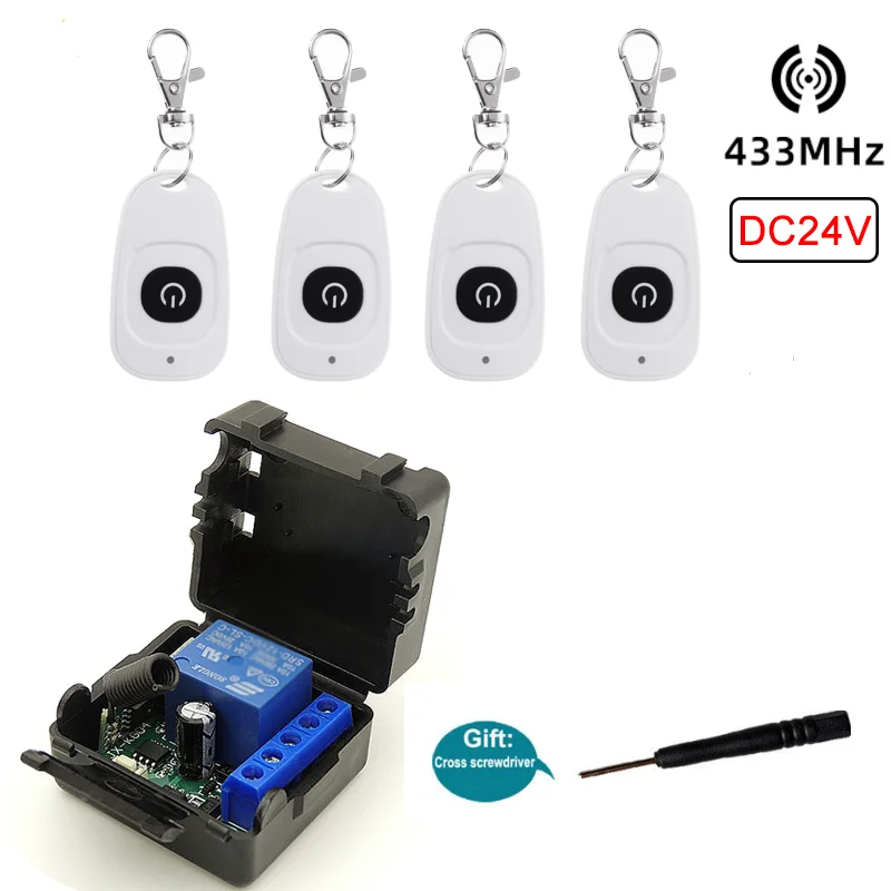 

433 MHz Remote Control Switch DC 24V 10A 1CH RF Wireless Module Universal Relay Receiver Transmitter Garage Electric Door Newest