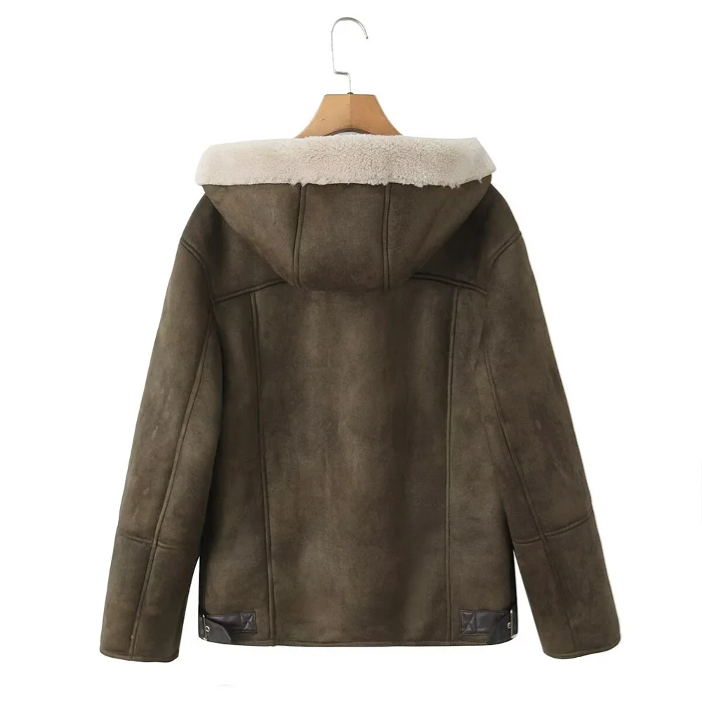 UNIZARA женская свободная флисовая теплая куртка с капюшоном и длинными рукавами на