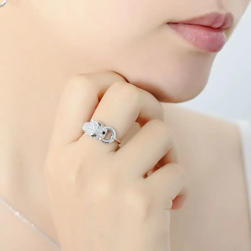 

Charming Leopard Head Women's Ring Green Crystal Cubic Zirconia High End Party Fashion Exquisite Jewelry