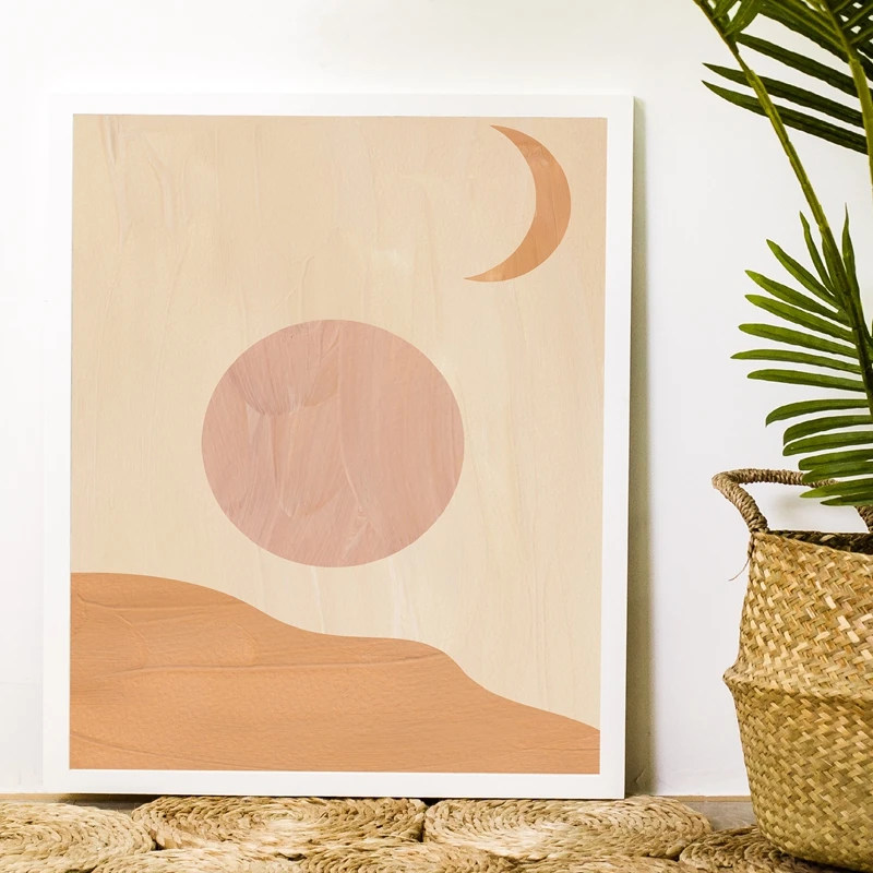 

Sun and Moon Print Burnt Orange Boho Abstract Art Canvas Painting Picture Pink Drawing Poster Minimalist Home Wall Art Decor