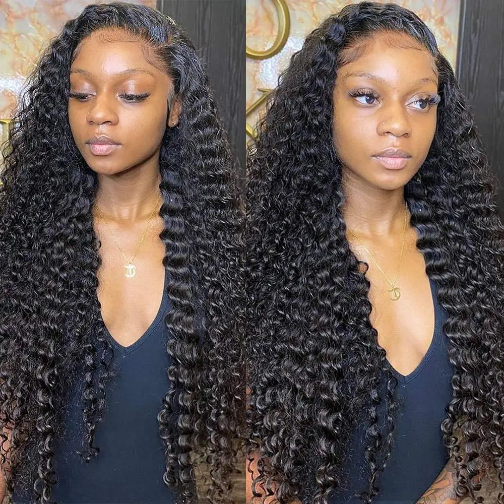 

Deep Wave Frontal Wig Human Hair Wigs HD Transparent Lace Frontal Wig For Black Women Deep Curly Wave180% 250% Density Remy Wig