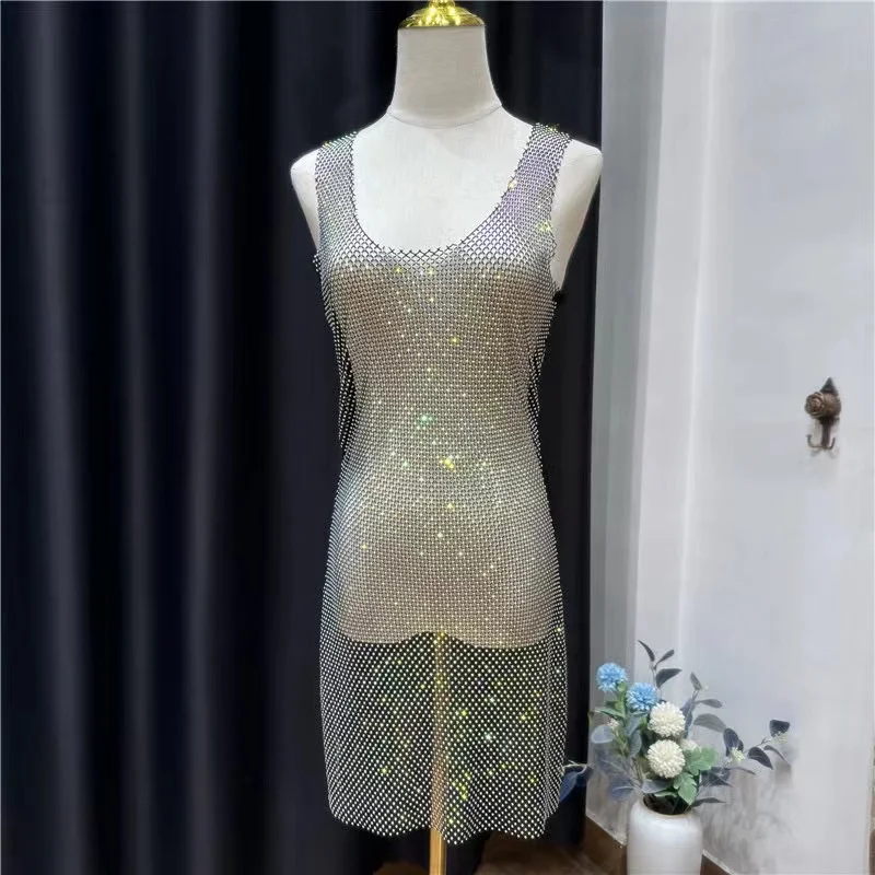 

Leqoel Sexy Crystal Diamond Small Dresses for Women 2023 Fashion Net Drill Is Prevented Bask In Shawls Hollow Out Mesh Dress