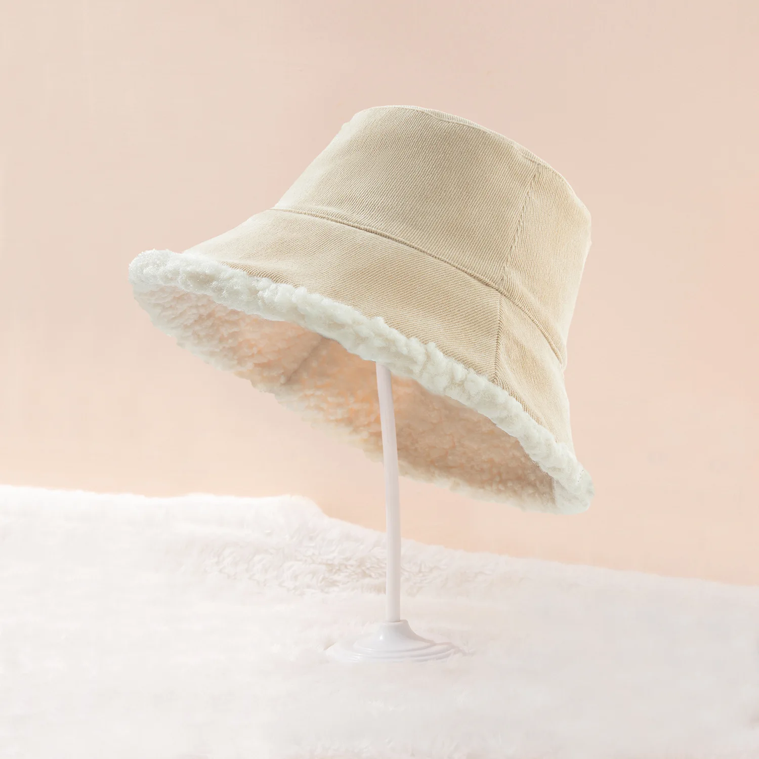 

New Corduroy Cashmere Double-sided Wearable Women's Fisherman Hat Solid Color Sun Shading Warm Adult Hat