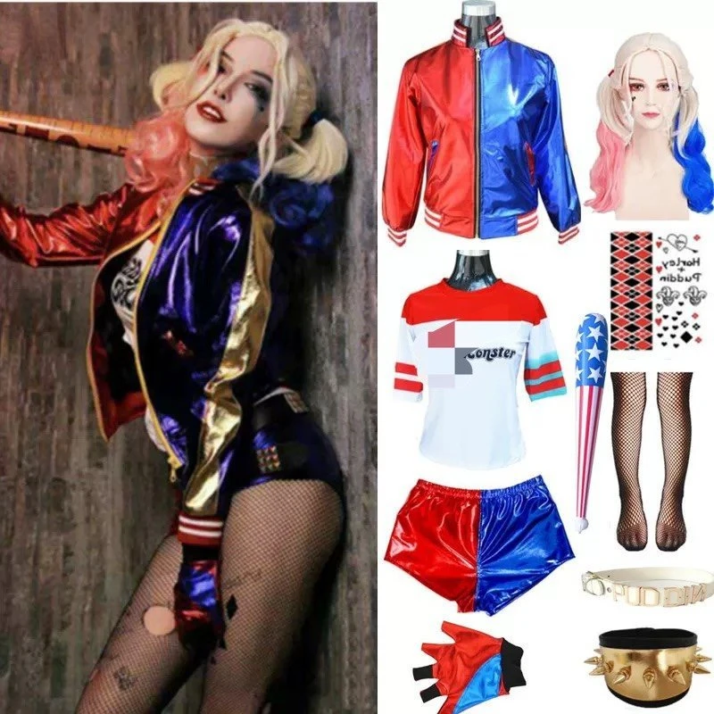 

Kid Aldult Harley Cosplay Costumes Anime Figure Clothing Quinn Halloween Costumes for Women Suit Wig Clothes Cosplay Feminino X