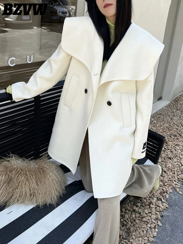 

BZVW 100% Wool Long Woolen Jacket For Women 2023 Winter New Temperament Office Lady Designer Niche Big Lapel Coat Female 25X3831