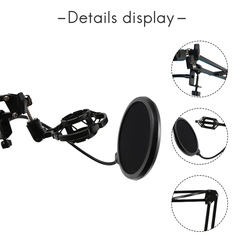 Microphone Stand Mic Boom Arm With Adjustable Suspension Scissor Phone Holder For Blue Snowball And Other Mics