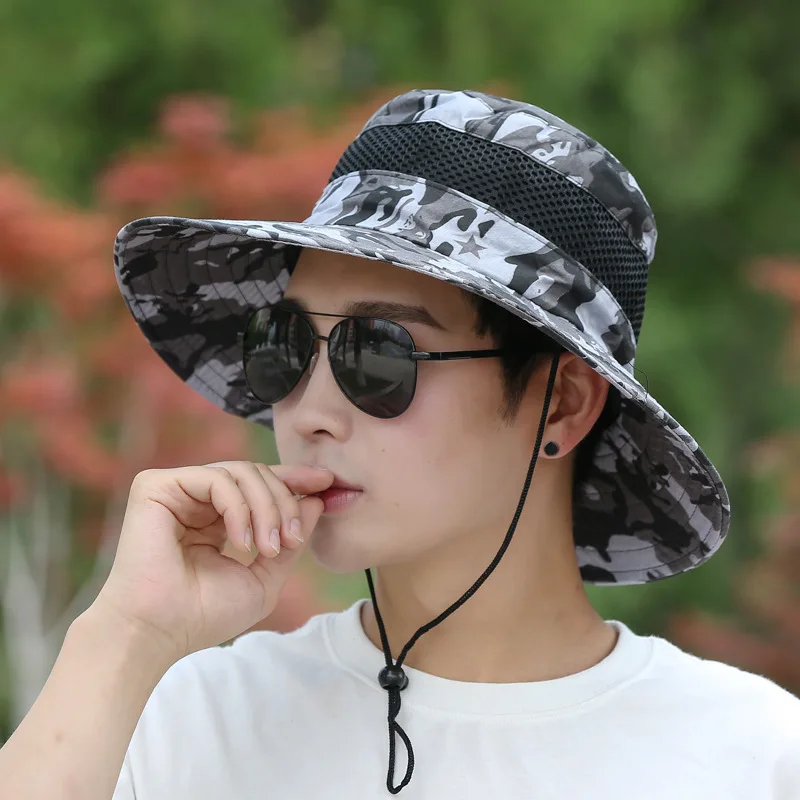 

Men Sun Hat with Big Brim Mountaineering Fishing Breathable Sunshade Caps Outdoor Camping UV Protection Caps