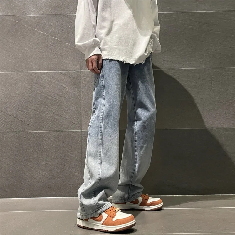Blue Black Baggy Jeans Men Fashion Retro Gradient Straight Jeans Men Japanese Streetwear Hip-hop Loose Denim Pants Mens Trousers