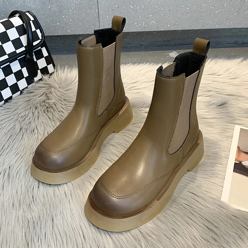 Women's Chelsea Boots Autumn and Winter Martin Boots Women's 2022 Fashion Ankle Boots Women's Warm Leather Platform Punk Shoes 1
