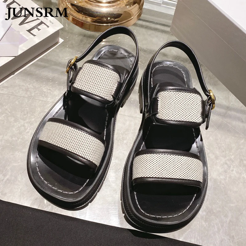 

Thick Soled Retro Sandals 2023 New Genuine Leather Buckle Strap Open Toe Casual All-match Women's Shoes Mix Colors Rome Sandals